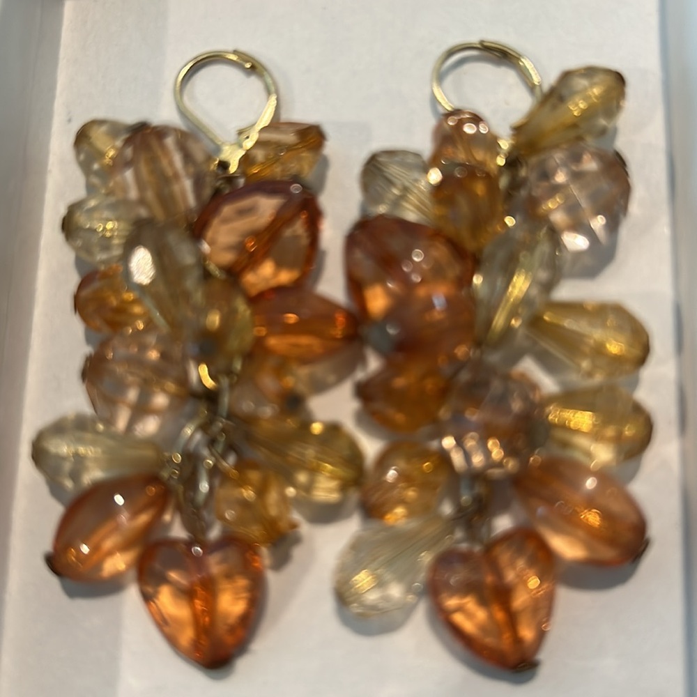 Vintage Cluster Earrings Dangling Beads Warm Hues of Citrine Colors - Picture 5 of 6